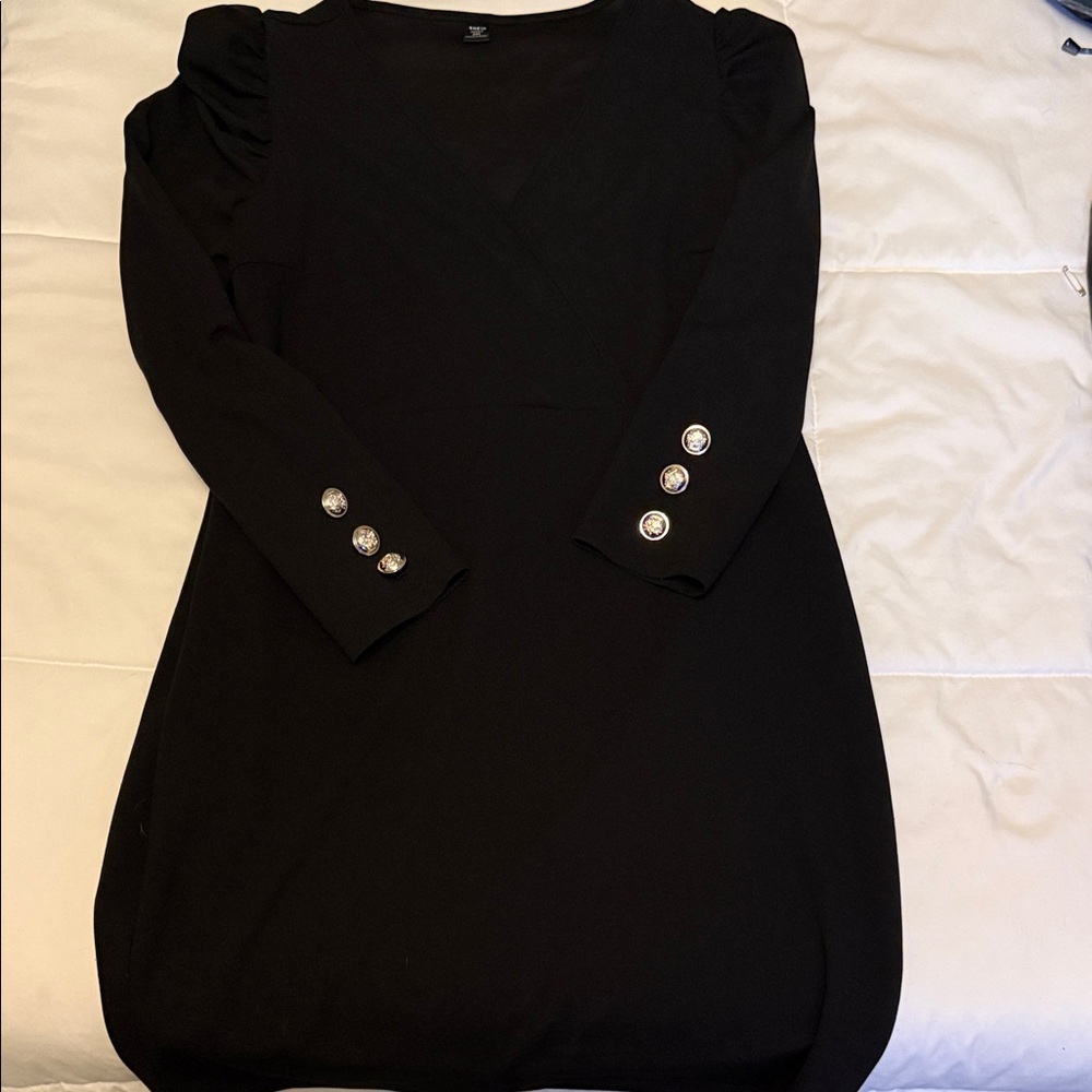 SHEIN Elegant Black Long Sleeve Dress with Silver Buttons
